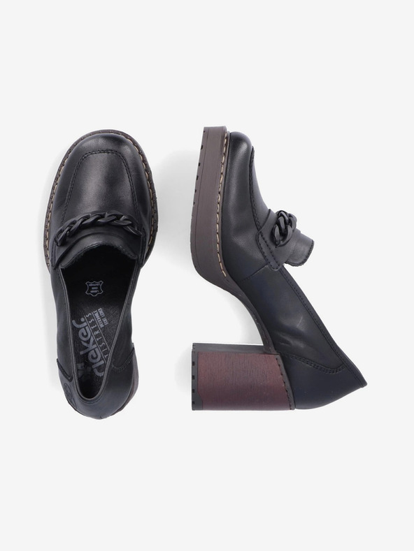 Rieker Mocassini con tacco in pelle nera da donna Rieker