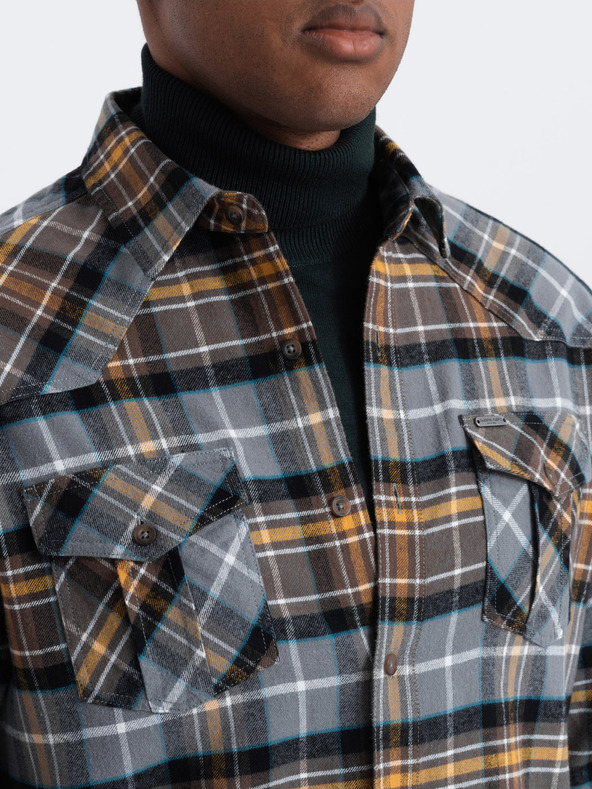 Ombre Clothing Camicia di flanella arancione e grigia da uomo Ombre Clothing