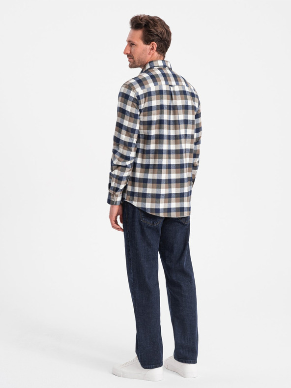 Ombre Clothing Camicia a quadri di flanella marrone e blu da uomo di Ombre Clothing