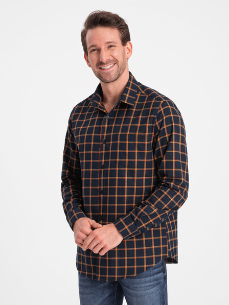 Ombre Clothing Camicia di flanella a quadri arancione e blu da uomo Ombre Clothing