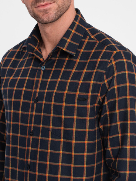 Ombre Clothing Camicia di flanella a quadri arancione e blu da uomo Ombre Clothing
