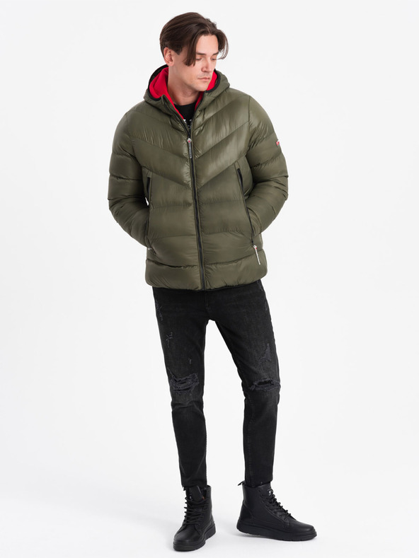 Ombre Clothing Giacca invernale trapuntata da uomo verde scuro Ombre Clothing