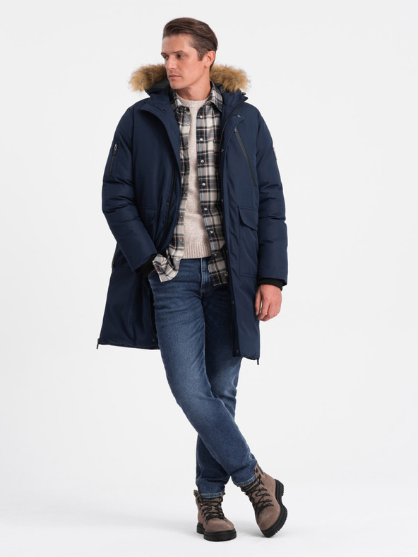 Ombre Clothing Giacca invernale da uomo blu scuro con pelliccia sintetica Ombre Clothing Alaskan