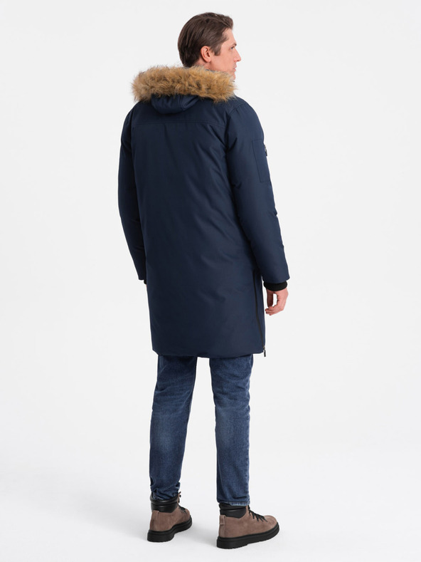 Ombre Clothing Giacca invernale da uomo blu scuro con pelliccia sintetica Ombre Clothing Alaskan