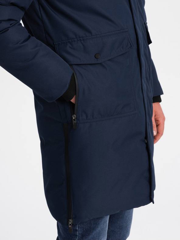 Ombre Clothing Giacca invernale da uomo blu scuro con pelliccia sintetica Ombre Clothing Alaskan