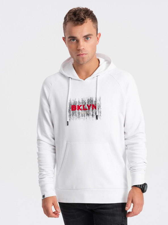 Ombre Clothing Felpa con cappuccio stampata bianca da uomo Ombre Clothing