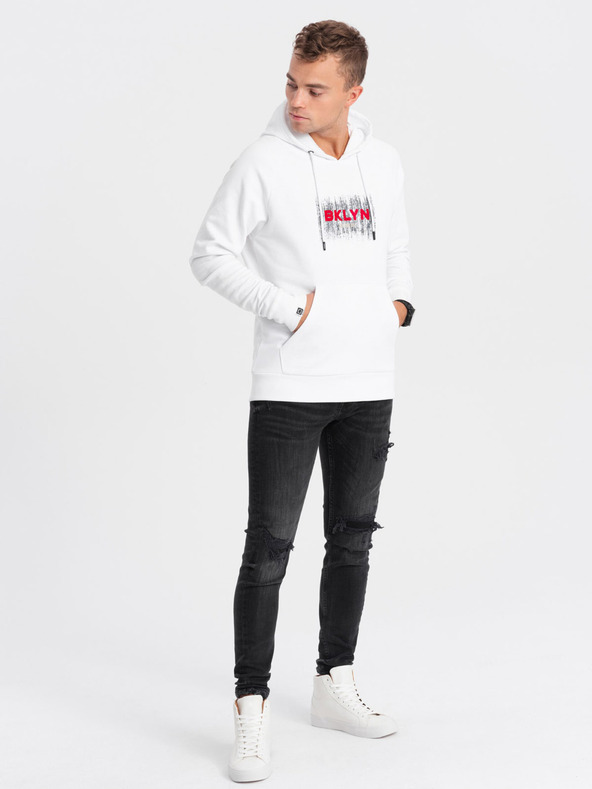 Ombre Clothing Felpa con cappuccio stampata bianca da uomo Ombre Clothing