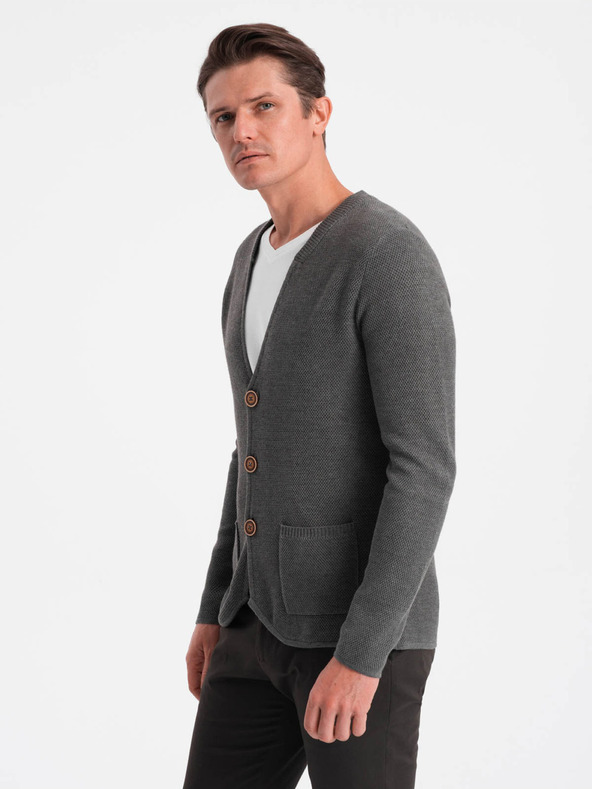 Ombre Clothing Cardigan da uomo grigio con tasche Ombre Clothing