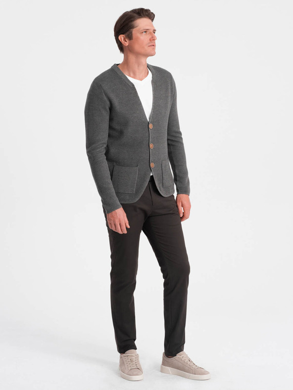 Ombre Clothing Cardigan da uomo grigio con tasche Ombre Clothing