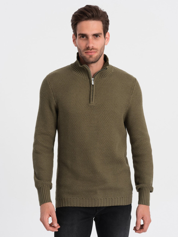 Ombre Clothing Maglione con colletto da uomo Khaki Ombre Clothing