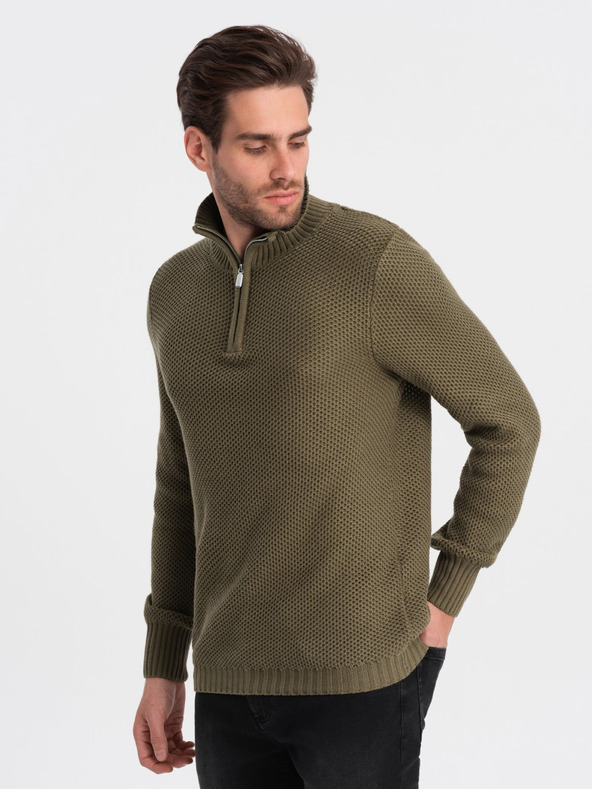 Ombre Clothing Maglione con colletto da uomo Khaki Ombre Clothing