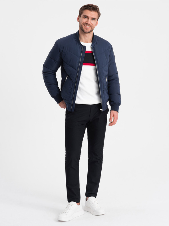 Ombre Clothing Bomber trapuntato blu scuro da uomo Ombre Clothing