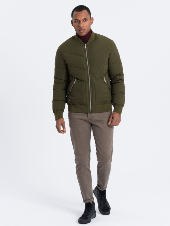 Ombre Clothing Bomber trapuntato Khaki da uomo Abbigliamento Ombre
