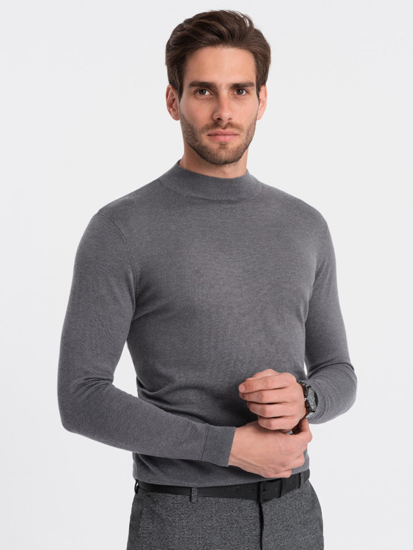 Ombre Clothing Cardigan basic da uomo grigio con collo alto Ombre Clothing