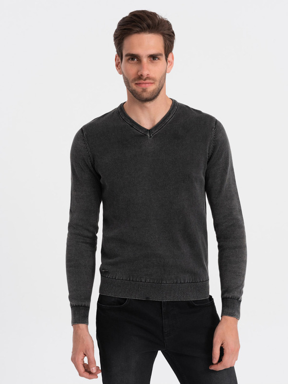 Ombre Clothing Maglione basic da uomo con scollo a V nero Ombre Clothing