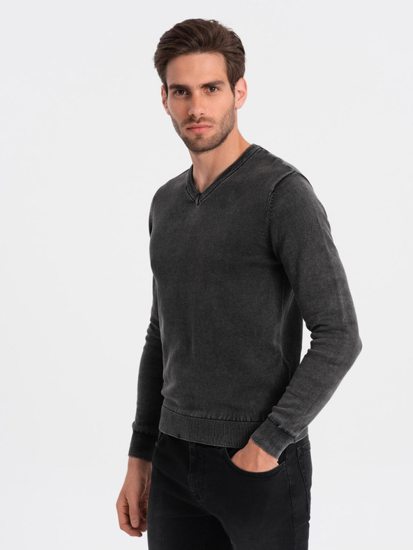 Ombre Clothing Maglione basic da uomo con scollo a V nero Ombre Clothing