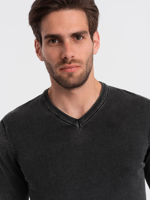 Ombre Clothing Maglione basic da uomo con scollo a V nero Ombre Clothing