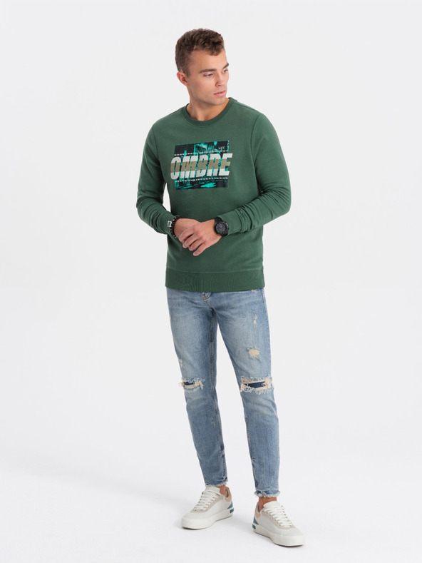 Ombre Clothing Felpa stampata verde da uomo Ombre Clothing