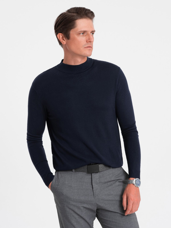 Ombre Clothing Maglione basic blu scuro da uomo con collo alto Ombre Clothing