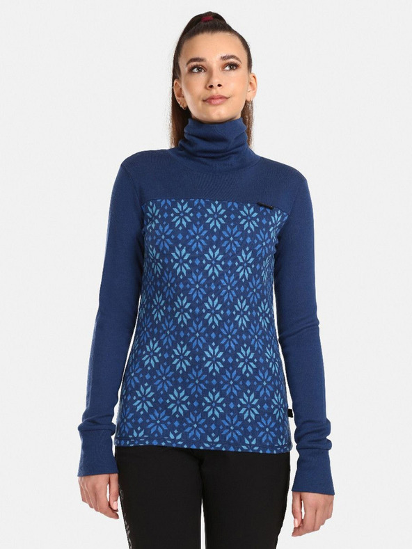 Kilpi T-shirt donna blu scuro a fantasia in lana merino a collo alto Kilpi JANNU