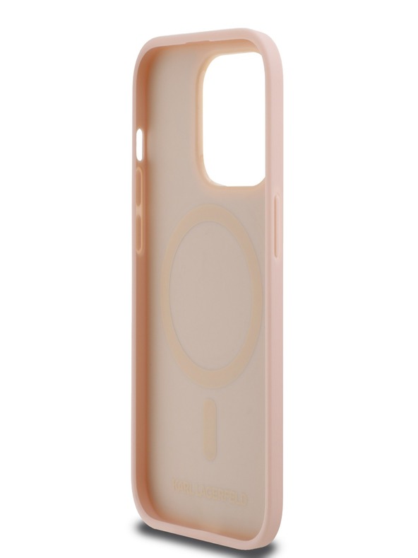 Karl Lagerfeld Cover posteriore Magsafe con logo in metallo e monogramma in pelle PU per iPhone 14 Pro Max Rosa Karl Lagerfeld