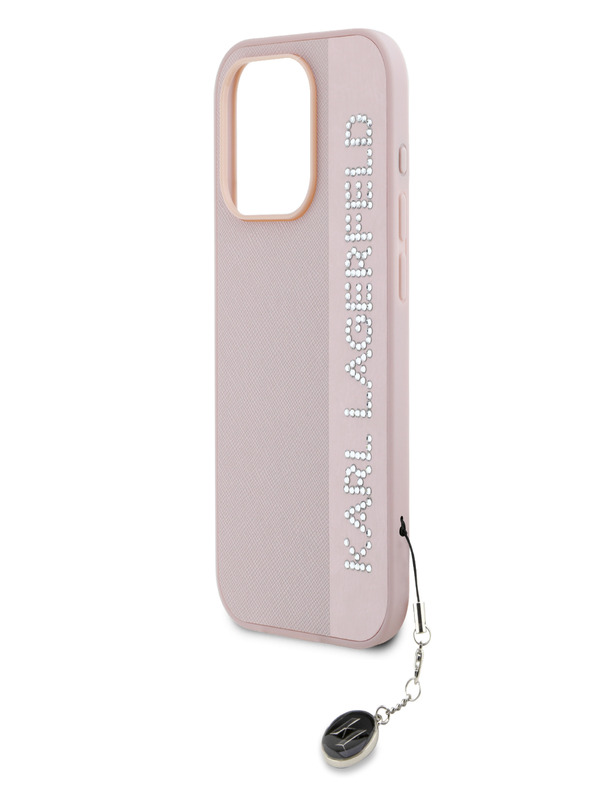 Karl Lagerfeld Karl Lagerfeld PU Saffiano Strass Charm Back Cover per iPhone 15 Pro Max Rosa