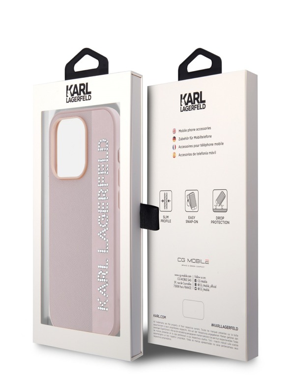 Karl Lagerfeld Karl Lagerfeld PU Saffiano Strass Charm Back Cover per iPhone 15 Pro Max Rosa