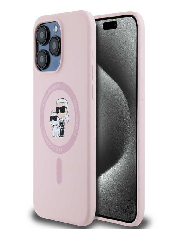 Karl Lagerfeld Silicone liquido Karl and Choupette Magsafe Back Cover per iPhone 14 Pro Max Rosa Karl Lagerfeld