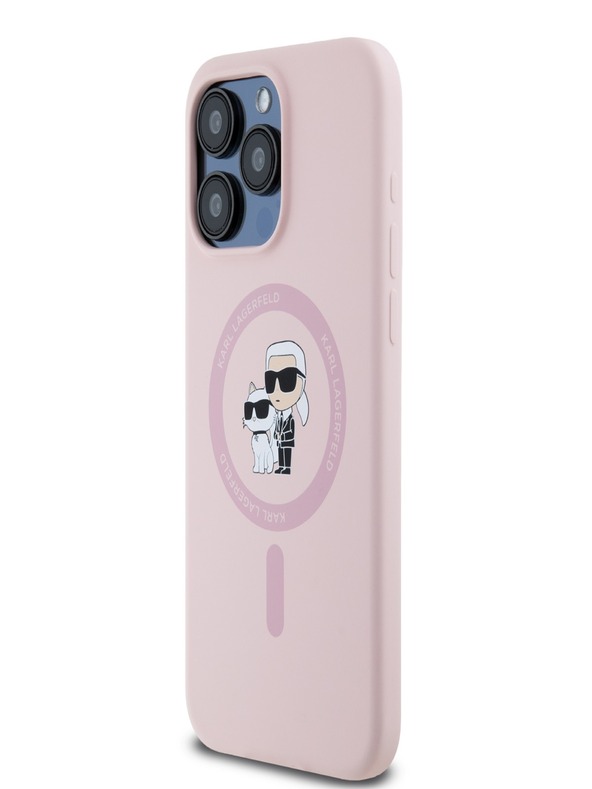Karl Lagerfeld Silicone liquido Karl and Choupette Magsafe Back Cover per iPhone 14 Pro Max Rosa Karl Lagerfeld