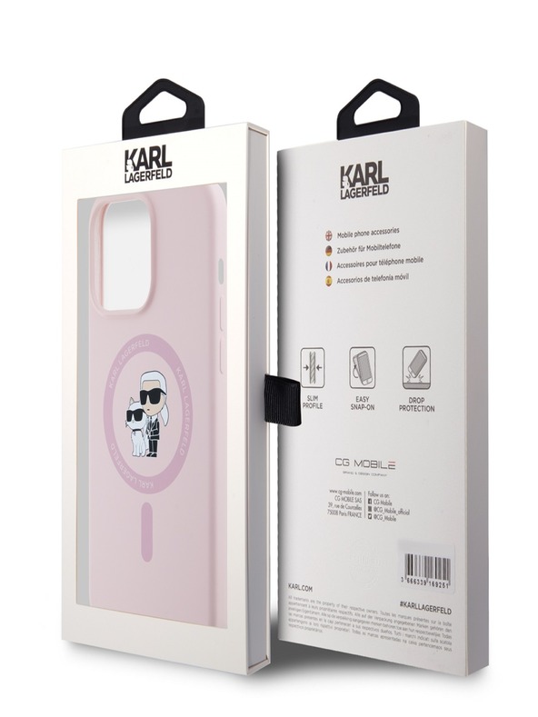 Karl Lagerfeld Silicone liquido Karl and Choupette Magsafe Back Cover per iPhone 14 Pro Max Rosa Karl Lagerfeld