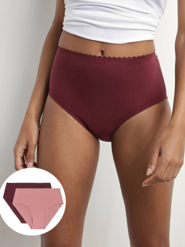 DIM Set di due slip a vita alta DIM Body touch bordeaux e rosa da donna