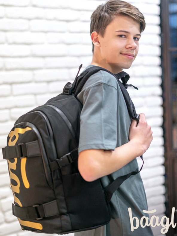BAAGL  Set scuola nero - zaino, astuccio e borsa Baagl Skate Gold
