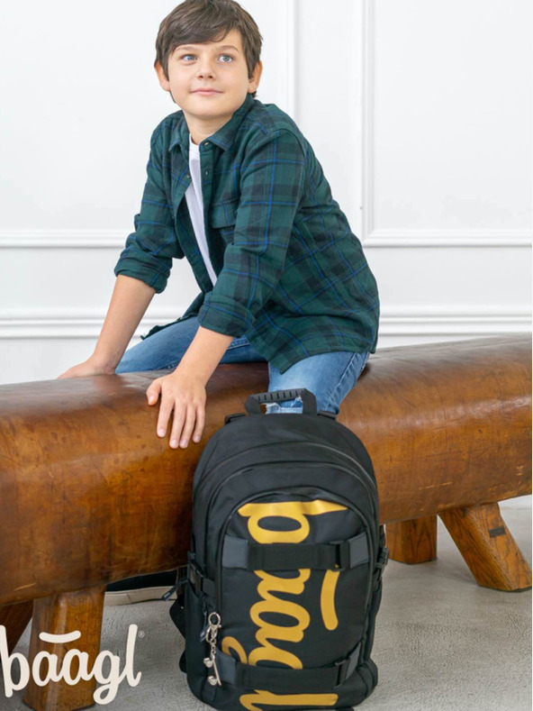 BAAGL  Set scuola nero - zaino, astuccio e borsa Baagl Skate Gold