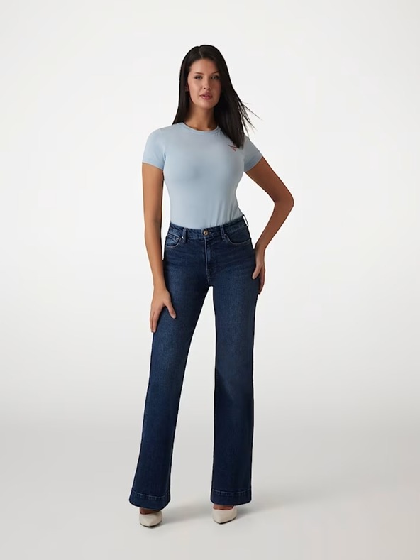 Guess Jeans T-shirt bianco elasticizzato con logo triangle da donna Guess jeans