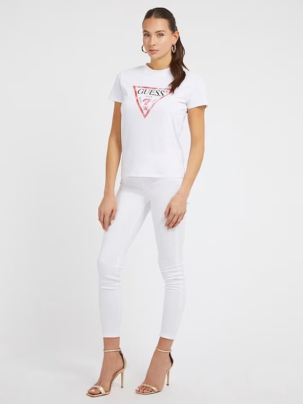 Guess Jeans T-shirt bianco con logo big triangle G011 da donna Guess jeans