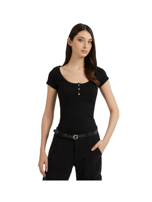 Guess Jeans T-shirt nero da donna con bottoni Guess jeans