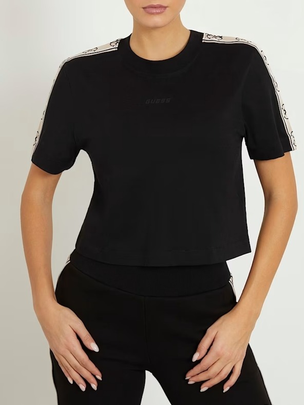 Guess Jeans T-shirt nero da donna con logo sulla spalla Guess jeans