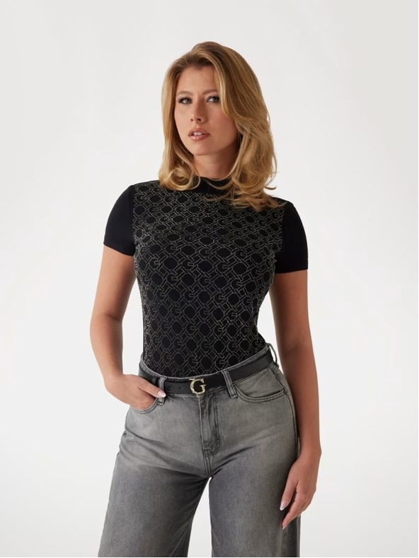 Guess Jeans T-shirt nero da donna con stampa Guess jeans
