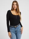 Guess Jeans T-shirt nero da donna a maniche lunghe con bottoni Guess jeans