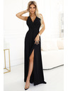numoco Abito lungo da donna nero in raso con scollatura e spacco Numoco