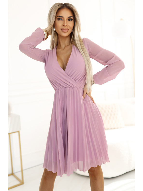 numoco Abito rosa da donna a manica lunga con ruches e ritagli Numoco