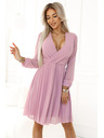 numoco Abito rosa da donna a manica lunga con ruches e ritagli Numoco