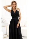 numoco Abito lungo da donna nero in raso con scollatura e spacco Numoco
