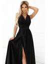 numoco Abito lungo da donna nero in raso con scollatura e spacco Numoco