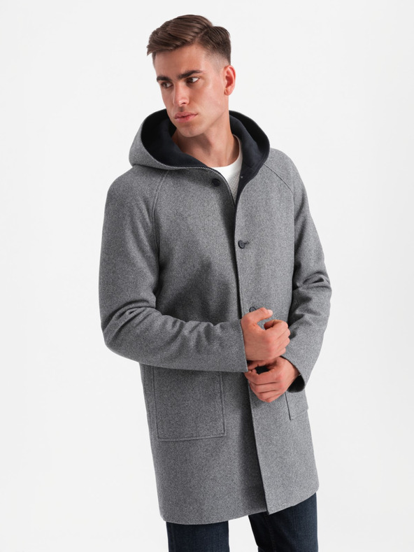 Ombre Clothing Cappotto lungo melange da uomo con cappuccio Ombre Clothing
