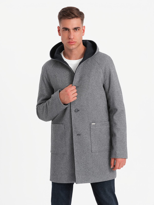 Ombre Clothing Cappotto lungo melange da uomo con cappuccio Ombre Clothing