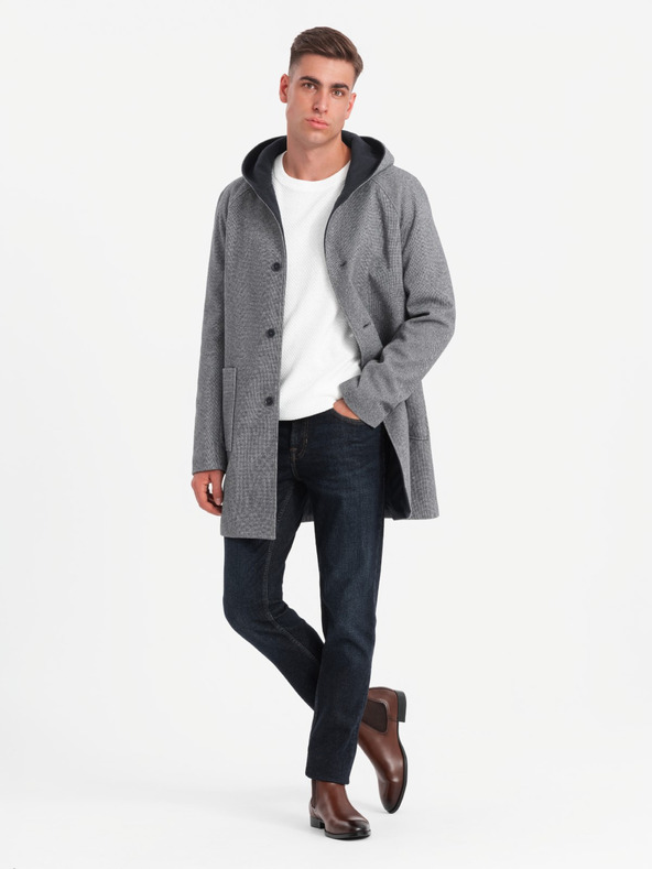 Ombre Clothing Cappotto lungo melange da uomo con cappuccio Ombre Clothing