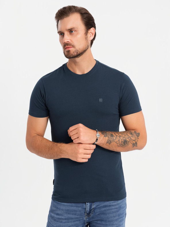 Ombre Clothing T-shirt uomo in cotone tricolore - bianco e blu navy V3 OM-TSCT-0174 Ombre Clothing