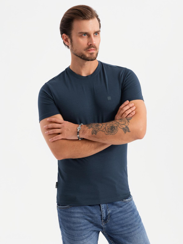 Ombre Clothing T-shirt uomo in cotone tricolore - bianco e blu navy V3 OM-TSCT-0174 Ombre Clothing
