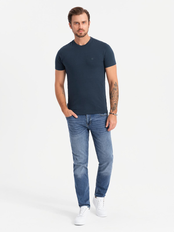 Ombre Clothing T-shirt uomo in cotone tricolore - bianco e blu navy V3 OM-TSCT-0174 Ombre Clothing